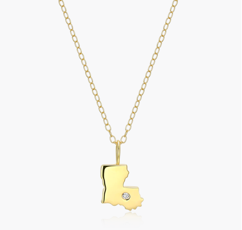 Lab Grown Diamond Louisiana State Diamond Pendant Necklace in 14k Gold Plated Sterling Silver image number null